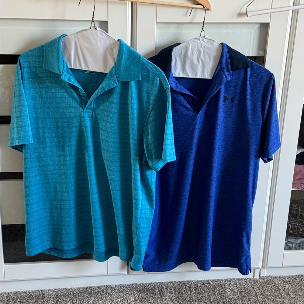 Mens Under Armour Teal and Navy Polo Shirts
